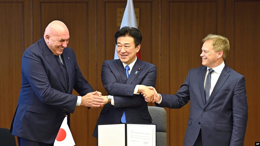 英國、日本和意大利三國防長2023年12月14日在東京簽約共同開發先進戰機。（美聯社）