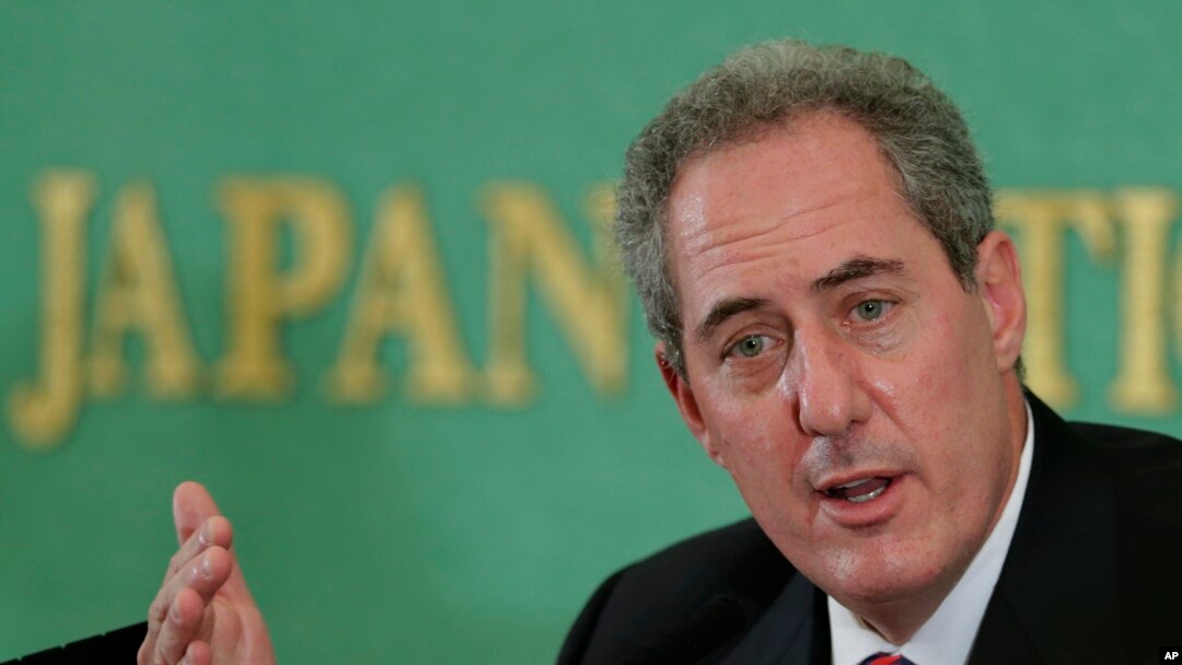 FILE - U.S. Trade Representative Michael Froman speaks during a press conference at the Japan National Press Club in Tokyo, Aug. 19, 2013. 