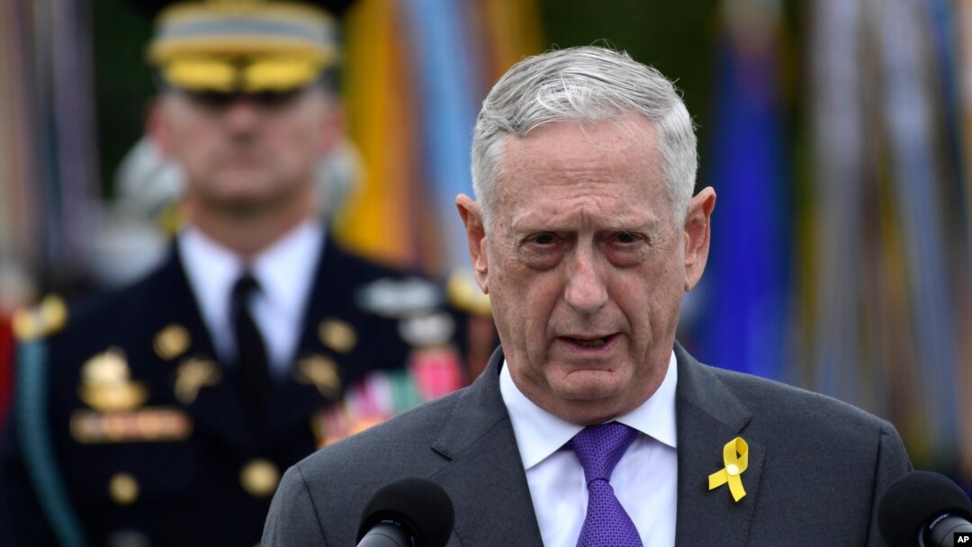 Defense Secretary Jim Mattis speaks during the 2018 POW/MIA National Recognition Day Ceremony at the Pentagon in Washington, Sept. 21, 2018.