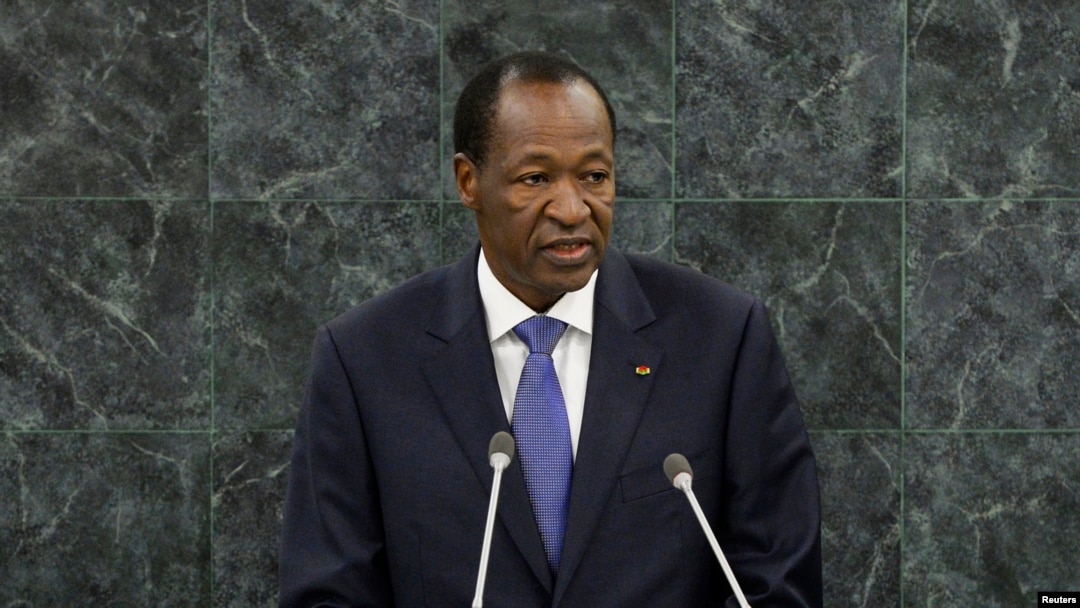 FILE - Blaise Compaore addresses the U.N. General Assembly as Burkina Faso's president, Sept. 25, 2013.