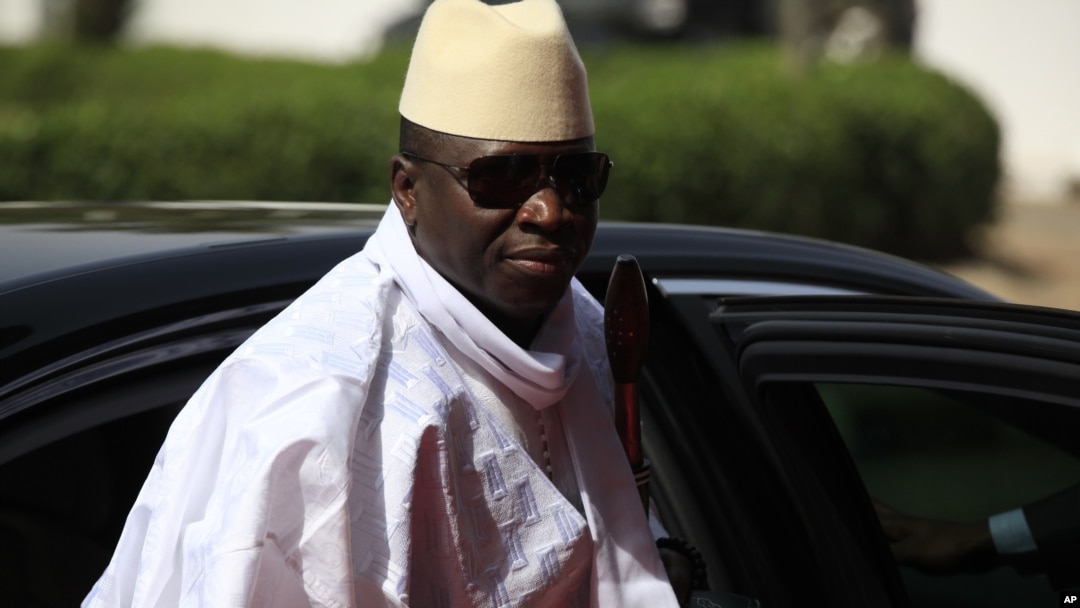 FILE - Gambian President Yahya Jammeh arrives for a summit in Abuja, Nigeria, Feb. 27, 2014.