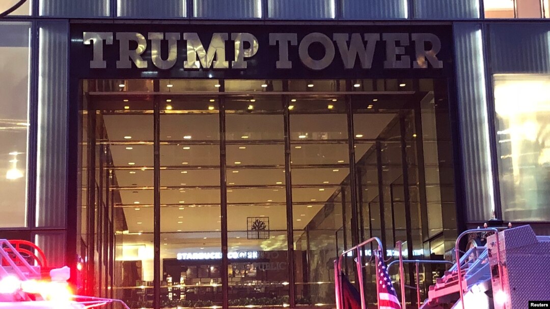 Trump Tower is pictured during a fire in the Manhattan borough of New York City, April 7, 2018.