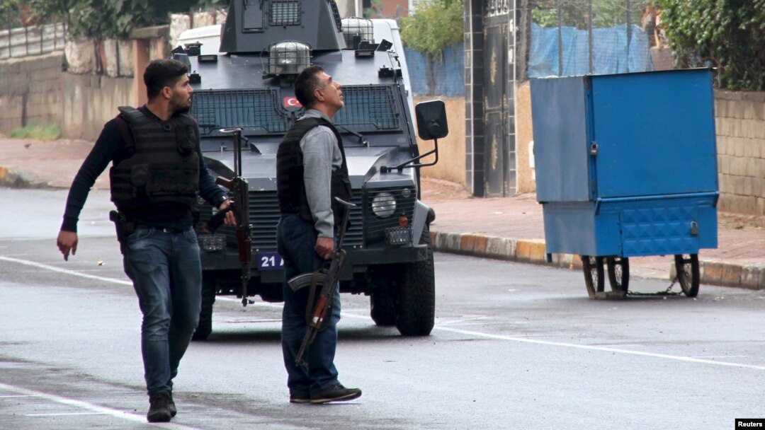 FILE - Turkish police special forces take part in a security operation in Diyarbakir, Turkey, October 26, 2015, where two Turkish policemen and seven Islamic State militants were killed after police raided more than a dozen houses in the region. 