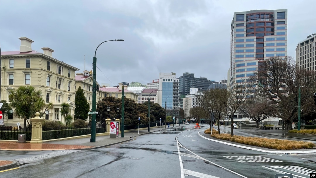 The streets are nearly empty in the central business district of Wellington, New Zealand, Aug. 27, 2021.